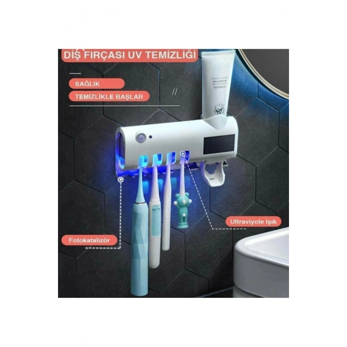 Otomatik Diş Macunu Sıkacağı Ve Sterilizatör 4 Adet Diş Fırçası Tutuculu