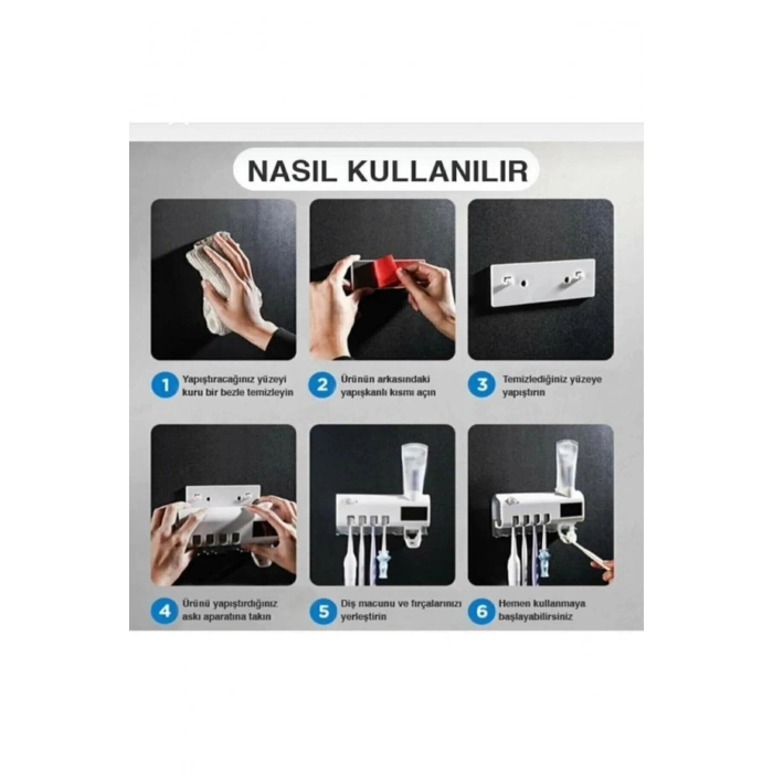 Otomatik Diş Macunu Sıkacağı Ve Sterilizatör 4 Adet Diş Fırçası Tutuculu