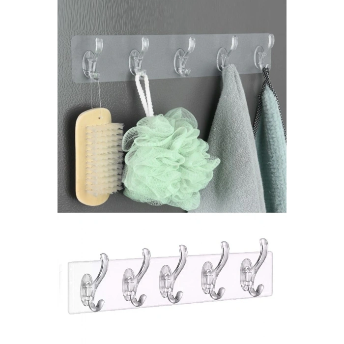Osso 5li Tek Parça Kendinden Yapışkanlı Suya Dayanıklı Şeffaf Kancalı Askı Banyo Askısı Organizer