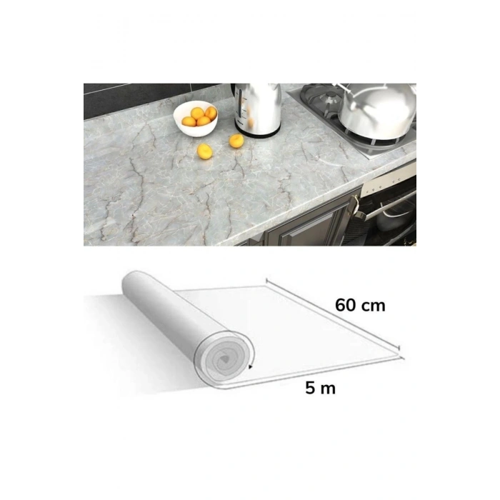 5mt X 60 Cm Mermer Desenli Masa Tezgah Mutfak Su Geçirmez Yapışkanlı Folyo Sticker Beyaz