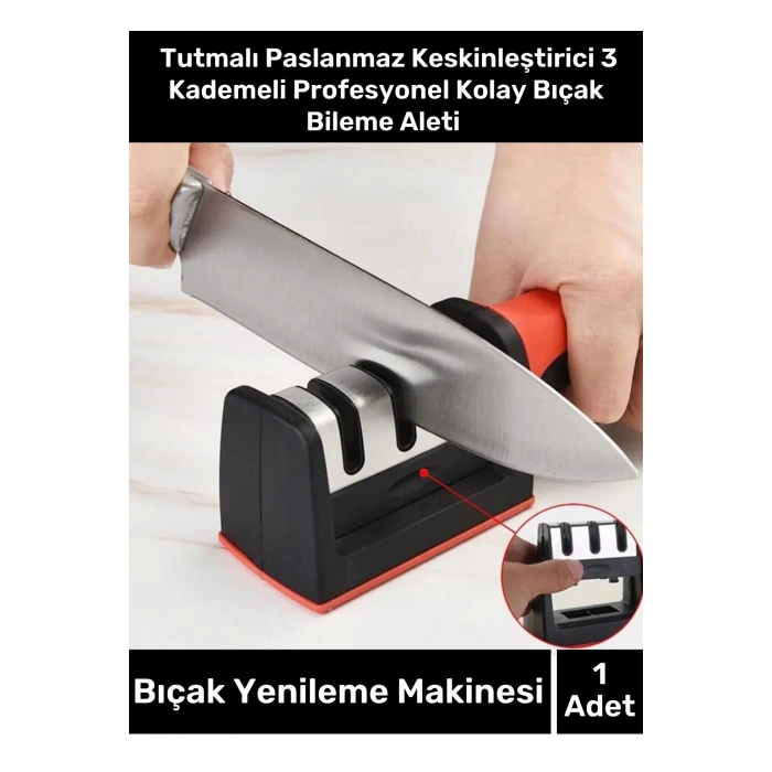 Aveo 1 Adet Tutmalı Paslanmaz Keskinleştirici 3 Kademeli Profesyonel Kolay Bıçak Bileme Aleti