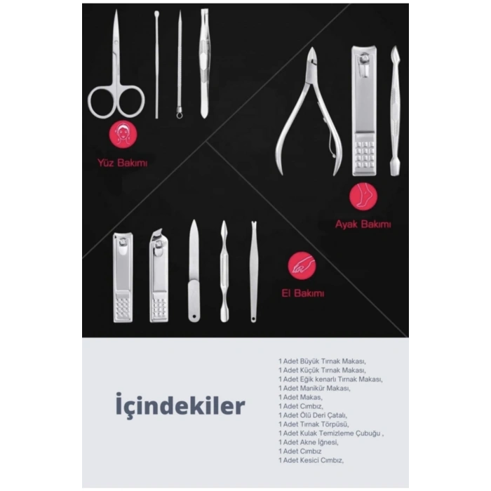 Özel 12 Parça Manikür Pedikür Seti Taşıma Çantalı hmbk4512