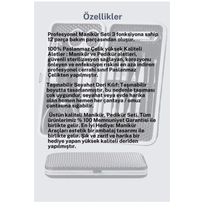 Özel 12 Parça Manikür Pedikür Seti Taşıma Çantalı hmbk4512