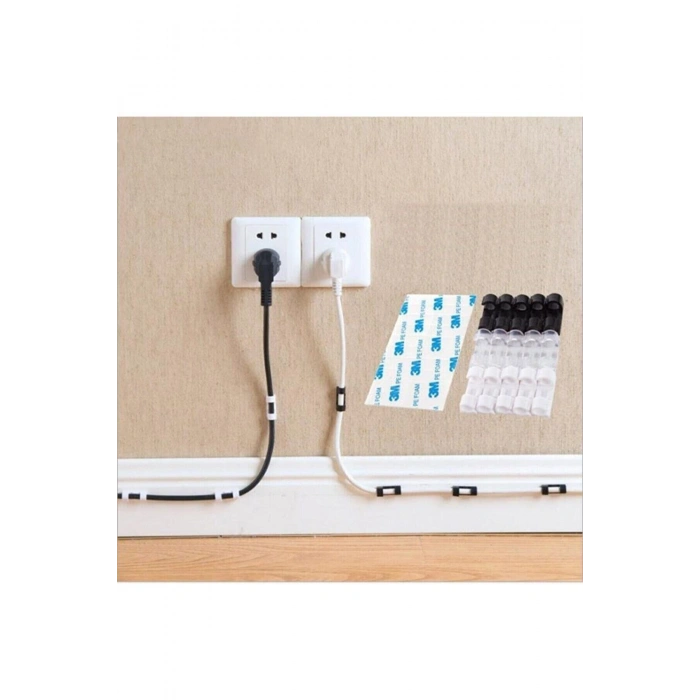 Yapışkanlı Mini 20li Klips Usb Pc Adaptör Kablo Tutucu Aparat Şeffaf Masa.kablo