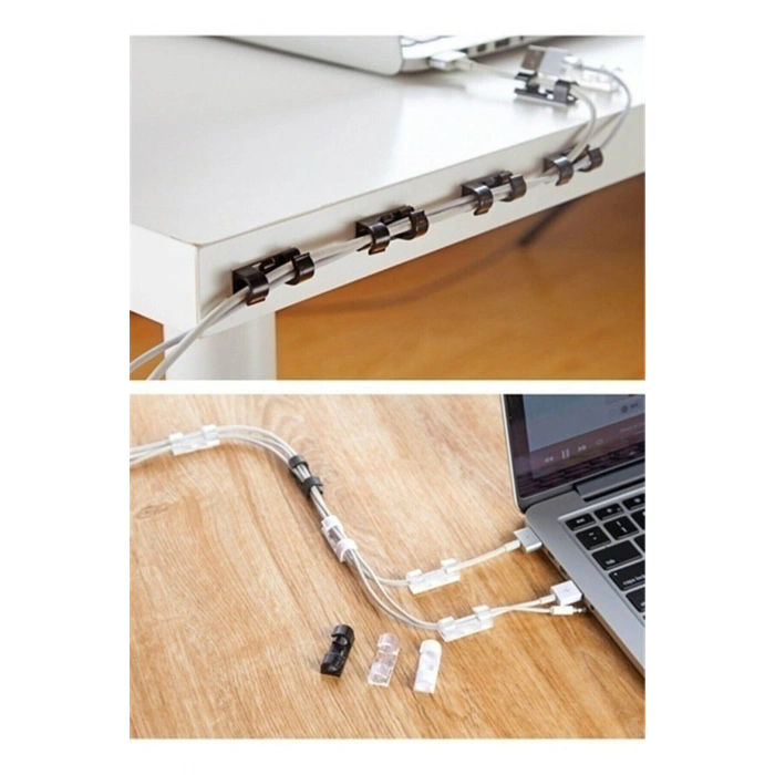 Yapışkanlı Mini 20li Klips Usb Pc Adaptör Kablo Tutucu Aparat Şeffaf Masa.kablo