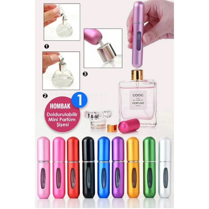 1Adet Taşınabilir Mini Doldurmalı Parfüm Şisesi Cep Parfümü Seyahat Tipi Çanta İçi 5 ml