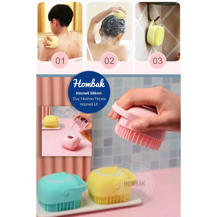 Şampuan Hazneli Banyo Lifi Banyo Kesesi Sırt Kesesi Hazneli Silikon Kese Lif