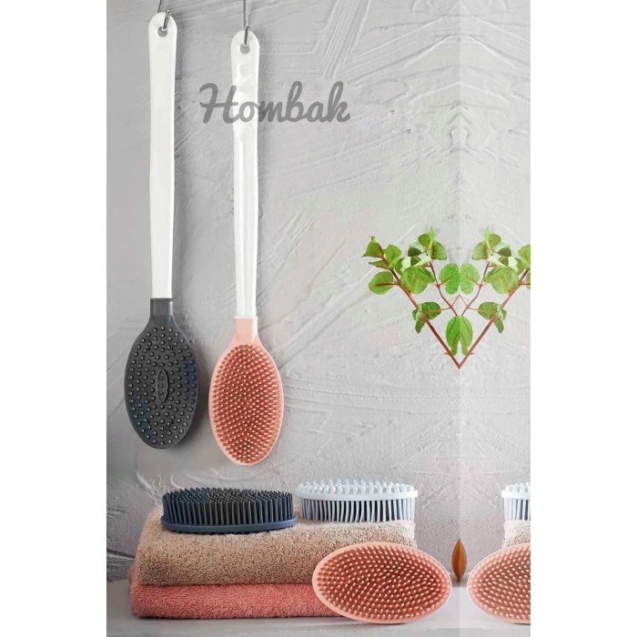 Silikon Masajlı Uzun Saplı Vücut Ve Masaj Fırçası Banyo Sırt Kesesi