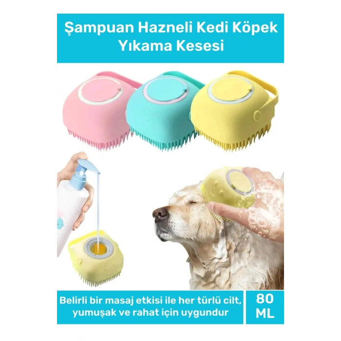 Özel Üretim Yumuşak Silikon Zarar Vermez Şampuan Hazneli Kedi Köpek Yıkama 80 Ml Kapasiteli Kesesi