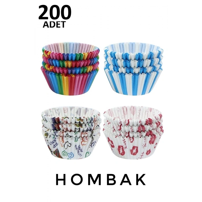 200 Adet Muffin Cupcake Kağıdı, Renkli Kağıt Muffin Kek Kalıbı