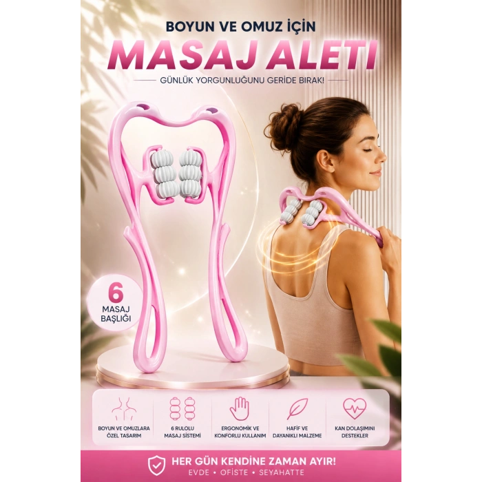 6 Tekerlekli Boyun Masaj Aleti Pembe