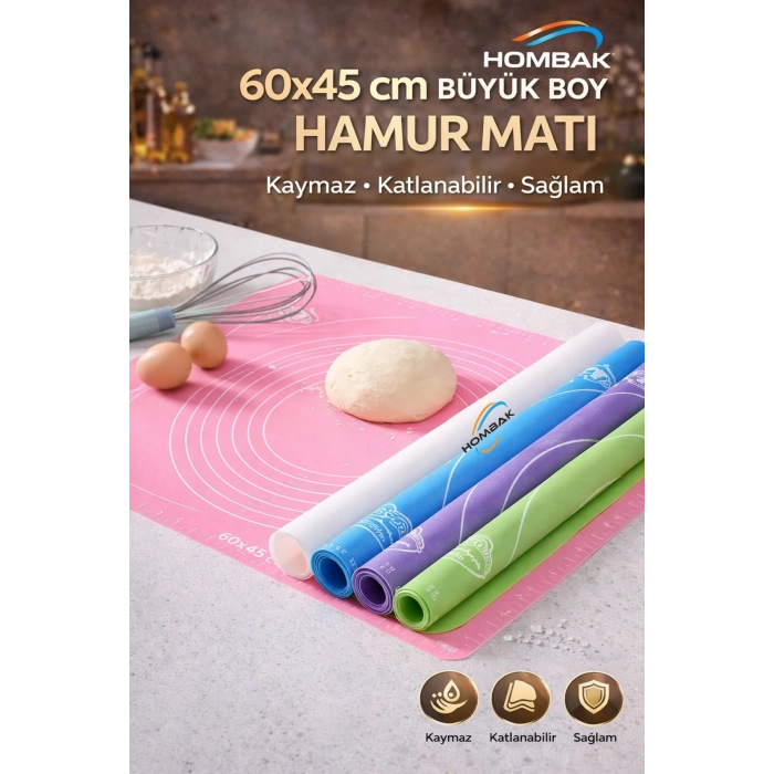 Pratik Büyük Boy Silikon Hamur Açma Ve Yoğurma Matı 60 X 45 Cm