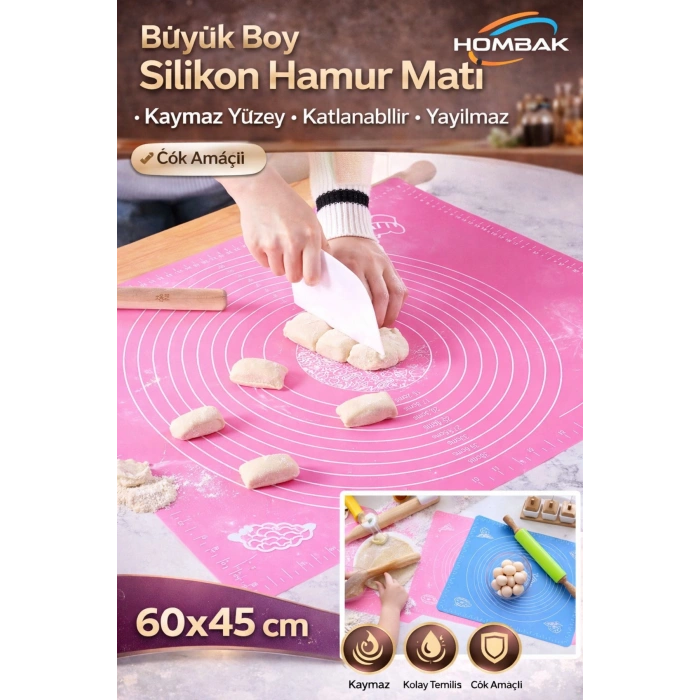 Pratik Büyük Boy Silikon Hamur Açma Ve Yoğurma Matı 60 X 45 Cm