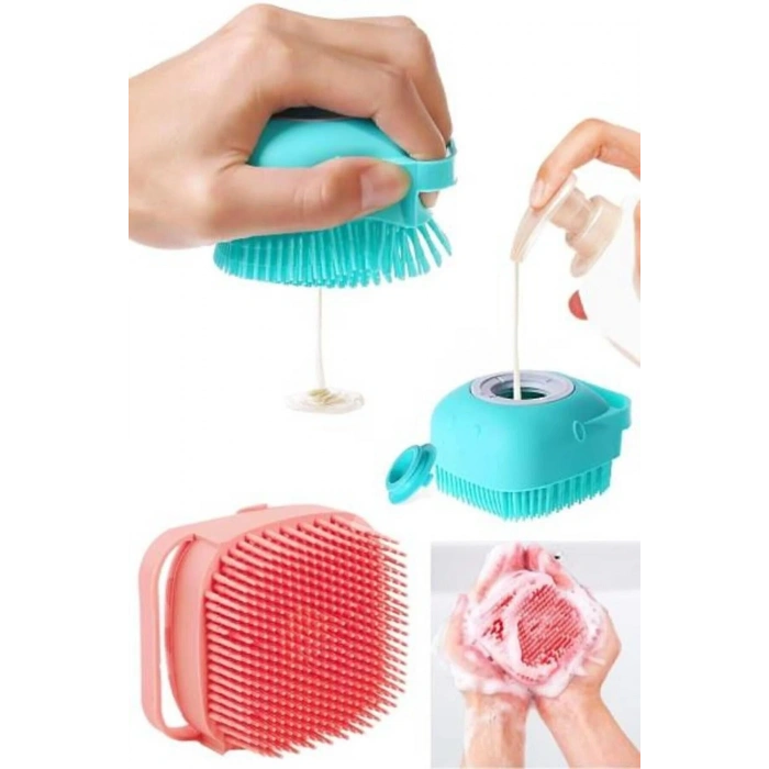 Duş Jeli Hazneli Silikon Fırça Kese Çok Amaçlı Vücut Temizleme Kesesi Peeling Banyo Lifi Bulaşık