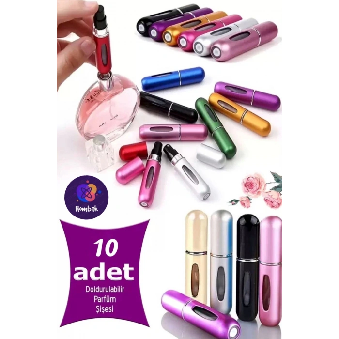 10 Adet Taşınabilir Mini Doldurmalı Parfüm Şisesi Cep Parfümü Seyahat Tipi Çanta İçi 5 ml