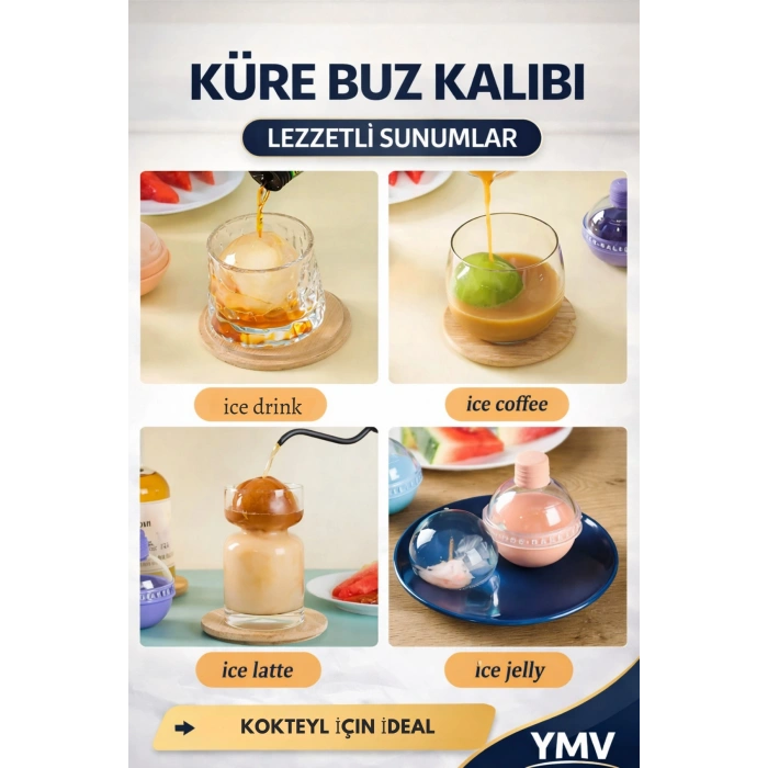 Yuvarlak Küre Buz Kalıbı Viski Kola Kahve Buz Kalıbı Bar Küre Hediyelik Şekilli Buz Kalıbı