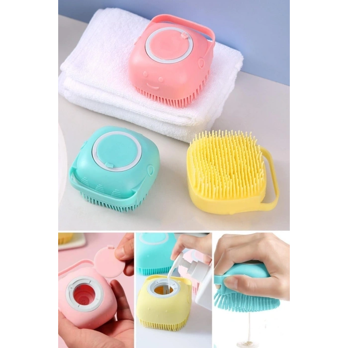 2 Adet Silikon Banyo Duş Jeli Kesesi Hazneli Şampuan Peeling Vücut Masaj Fırçası Banyo Lifi Bulaşık