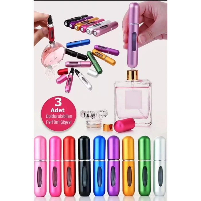 3 Adet Taşınabilir Mini Doldurmalı Parfüm Şisesi Cep Parfümü Seyahat Tipi Çanta Içi 5ml