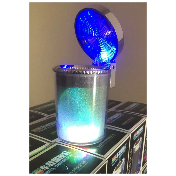 Üniversal 7 Renkli RGB Led Işıklı Lüx Oto Küllük Kapaklı Spor Araç İçi Küllük Araba Küllüğü