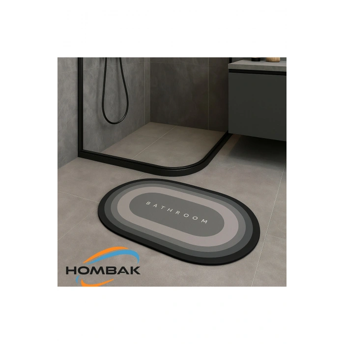 Gri Oval Sihirli Su Emici Banyo Paspası Kaymaz Tabanlı Abdest Paspası 3,5 Mm 40x60