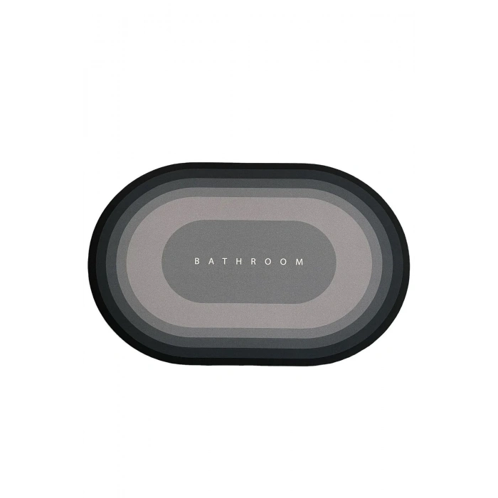 Gri Oval Sihirli Su Emici Banyo Paspası Kaymaz Tabanlı Abdest Paspası 3,5 Mm 40x60