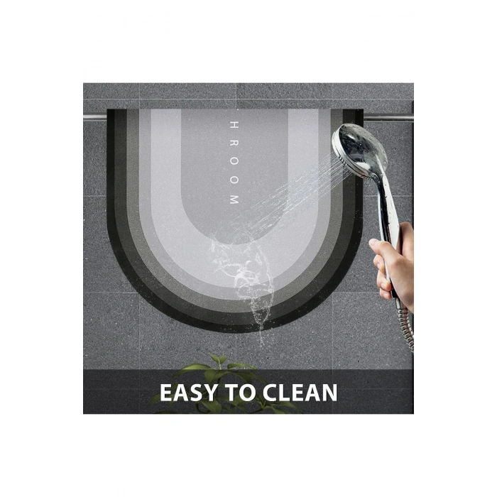 Gri Oval Sihirli Su Emici Banyo Paspası Kaymaz Tabanlı Abdest Paspası 3,5 Mm 40x60