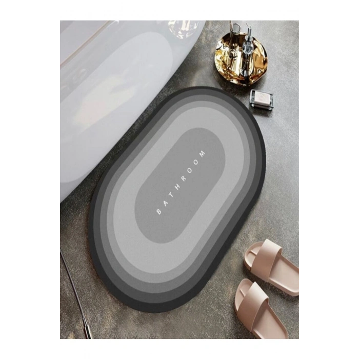 Gri Oval Sihirli Su Emici Banyo Paspası Kaymaz Tabanlı Abdest Paspası 3,5 Mm 40x60