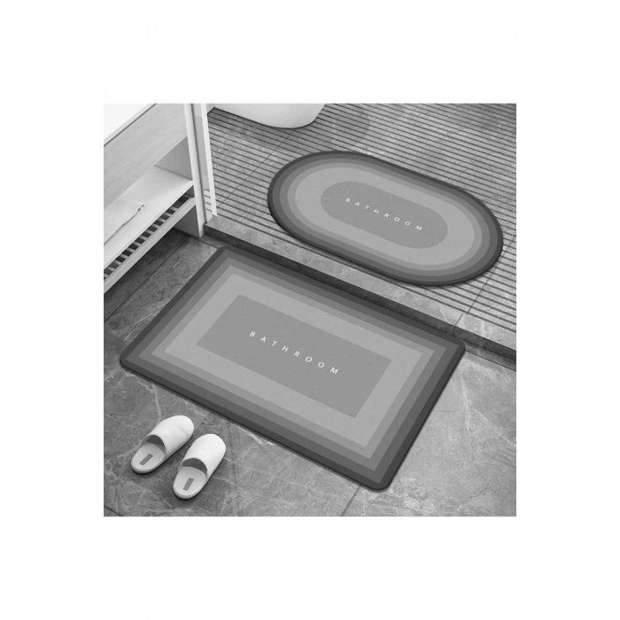 Gri Kare Sihirli Su Emici Banyo Paspası Kaymaz Tabanlı Abdest Paspası 3,5 Mm 40x60