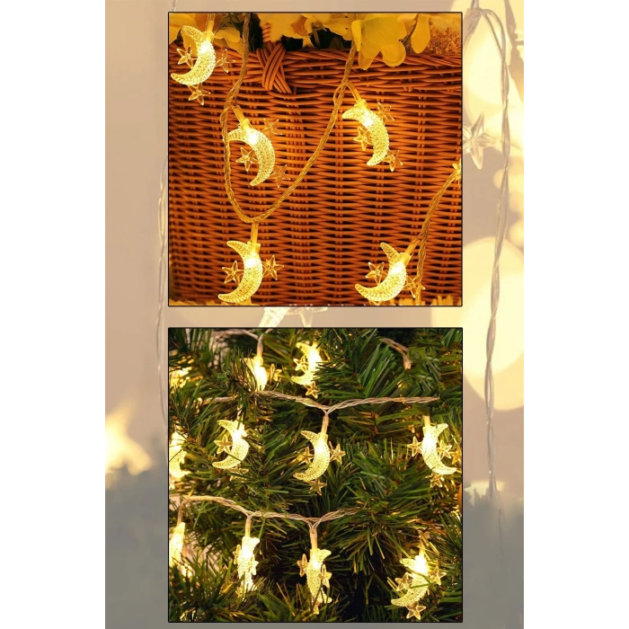 Kablolu Ay Yıldız Şekilli Günışığı Renk Elektrikli Led Işık 5 Mt
