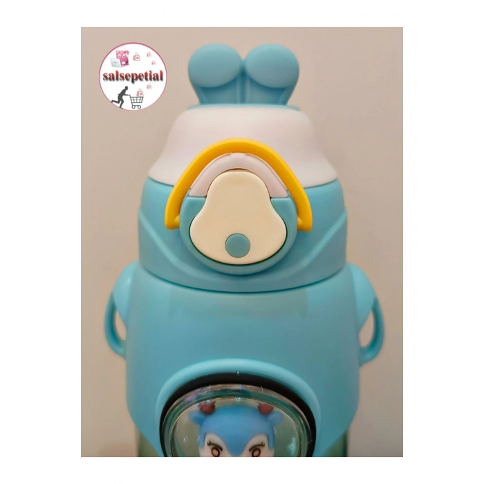Geyik Su Matarası Geyikli Suluk Figürlü Su Şişesi 3D Sticker Hediyeli Pipetli Matara 650ml