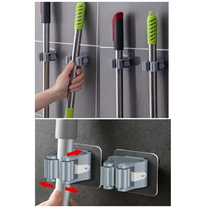 4 Adet Kelebek Yapışkanlı Mop Fırça Çekpas Sap Tutucu Organizer Banyo Düzenleyici