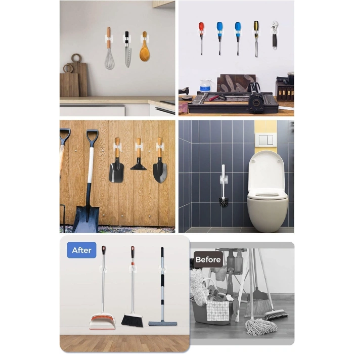 4 Adet Yapışkanlı Pratik Mop Temizlik Fırçası Tutucu Şemsiye Tutucu Fırça Kepçe Tutucu