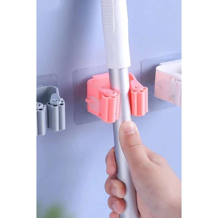 4 Adet Yapışkanlı Pratik Mop Temizlik Fırçası Tutucu Şemsiye Tutucu Fırça Kepçe Tutucu