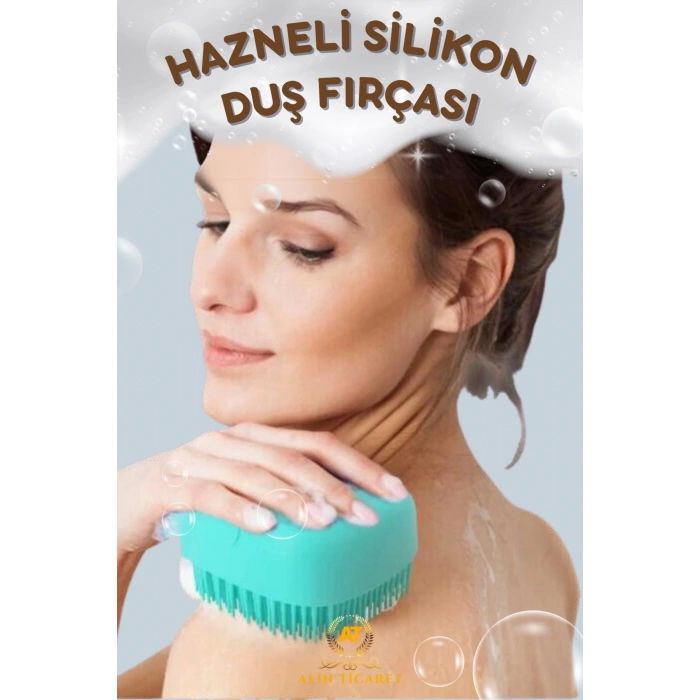 Şampuan Hazneli Silikon Peeling Duş Fırçası Yeşil