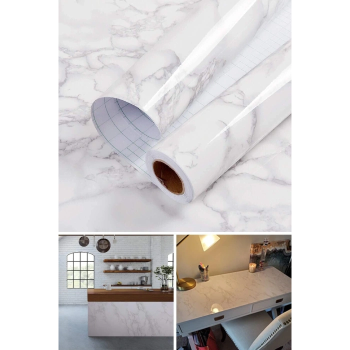 Kendinden Yapışkanlı Mermer Desenli Mutfak Banyo Tezgah Duvar Ve Masa Kaplama (60cmx200cm)