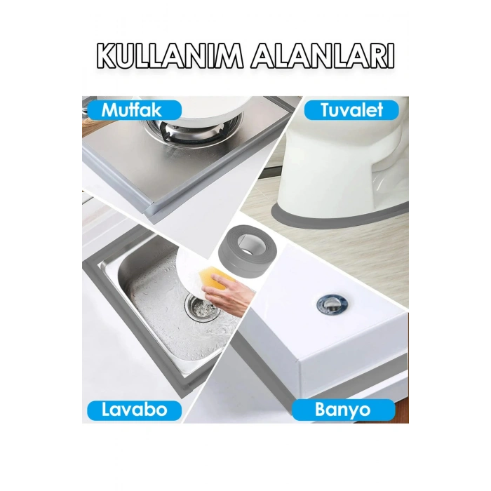 Gri Duş Pvc Lavabo Küvet Tezgah Kenar Banyo Mutfak Pencere 3,2 Mt Su Sızdırmaz Geçirmez Yalıtım Bant