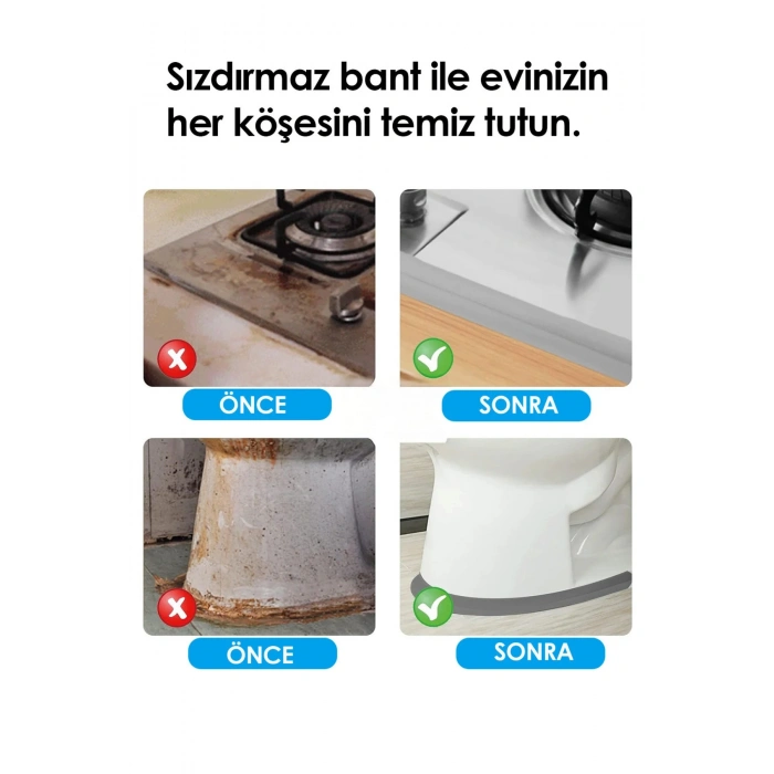 Gri Duş Pvc Lavabo Küvet Tezgah Kenar Banyo Mutfak Pencere 3,2 Mt Su Sızdırmaz Geçirmez Yalıtım Bant