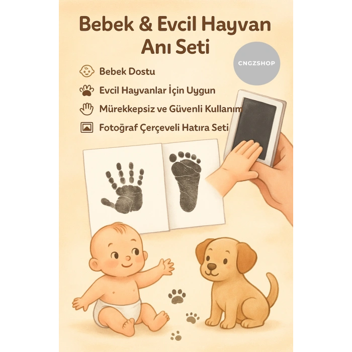 Bebek & Evcil Hayvan El Ayak Pati Izi Anı Albüm Baskı Seti Mürekkepsiz Bebek Siyah Kit