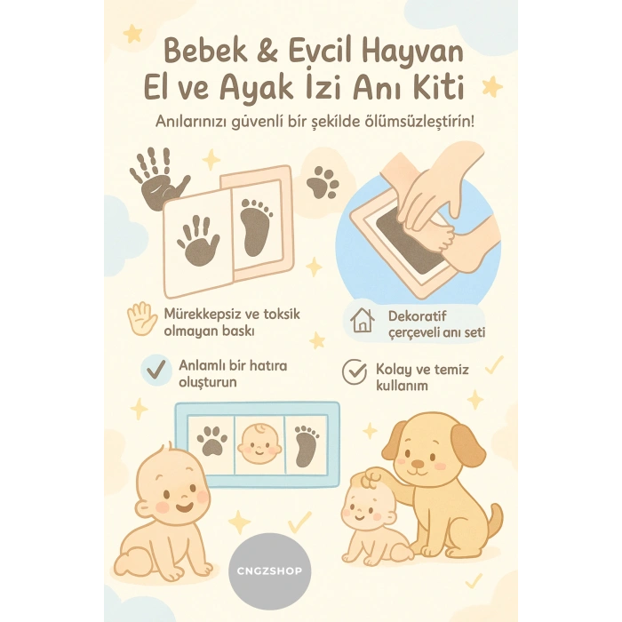 Bebek & Evcil Hayvan El Ayak Pati Izi Anı Albüm Baskı Seti Mürekkepsiz Bebek Siyah Kit
