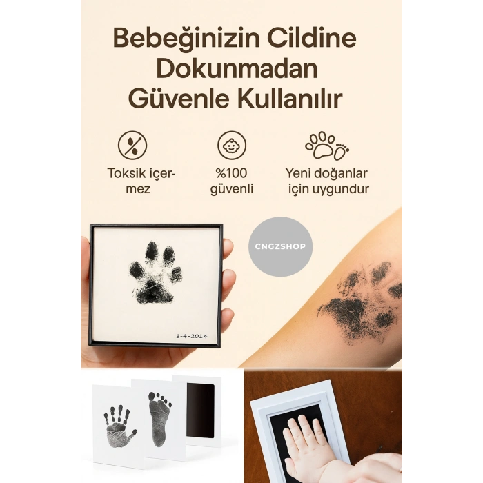 Bebek & Evcil Hayvan El Ayak Pati Izi Anı Albüm Baskı Seti Mürekkepsiz Bebek Siyah Kit