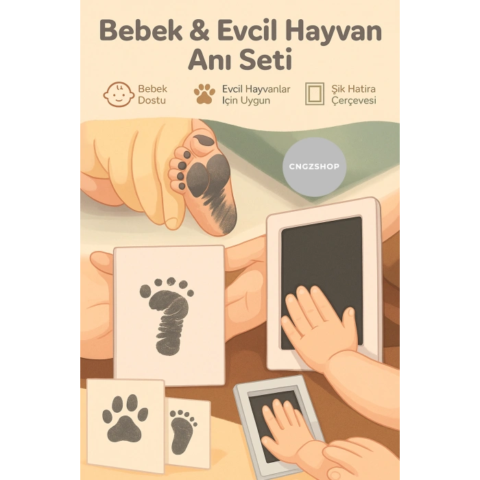 Bebek & Evcil Hayvan El Ayak Pati Izi Anı Albüm Baskı Seti Mürekkepsiz Bebek Siyah Kit