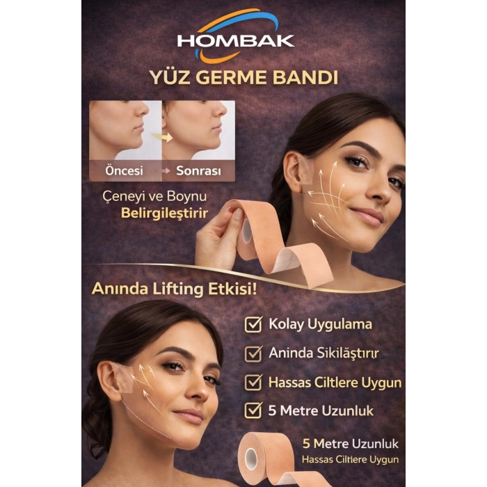 Yüz Gerdirme Bandı Kırışıklık Oluşumunu Engelleme Bandı Kinezyo Bantı 3 Cm 5 Mt
