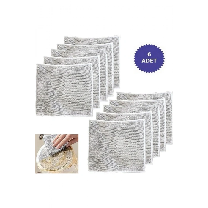 6 Adet Tek Katlı Çok Amaçlı Tel Bulaşık Yıkama Bezi Çok Fonksiyonlu Çizilmez Sihirli Bez 6 Lı Paket