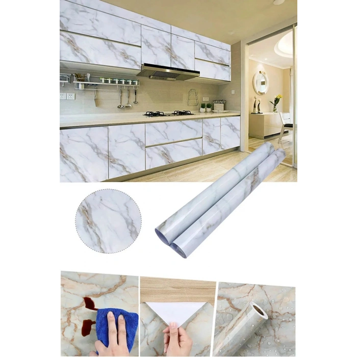 Mermer Desenli Mutfak Tezgah Üstü Fayans Kaplama Yapışkanlı Folyo 5 Metre x 60 Cm