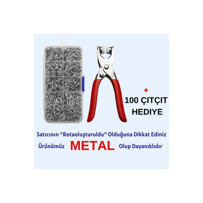 Metal El Pensesi, Saklama Kutusu ve Metalik 100 Çıt Çıt Hediyeli, Gömlek ve Bebe Çıtçıt Montaj Seti