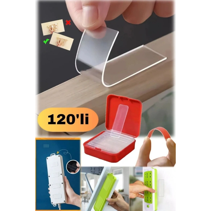 120 Adet Çok Işlevli Çift Taraflı Yapışkan Bant Su Geçirmez Çıkarılabilir Kullanılabilir Nano Kalite