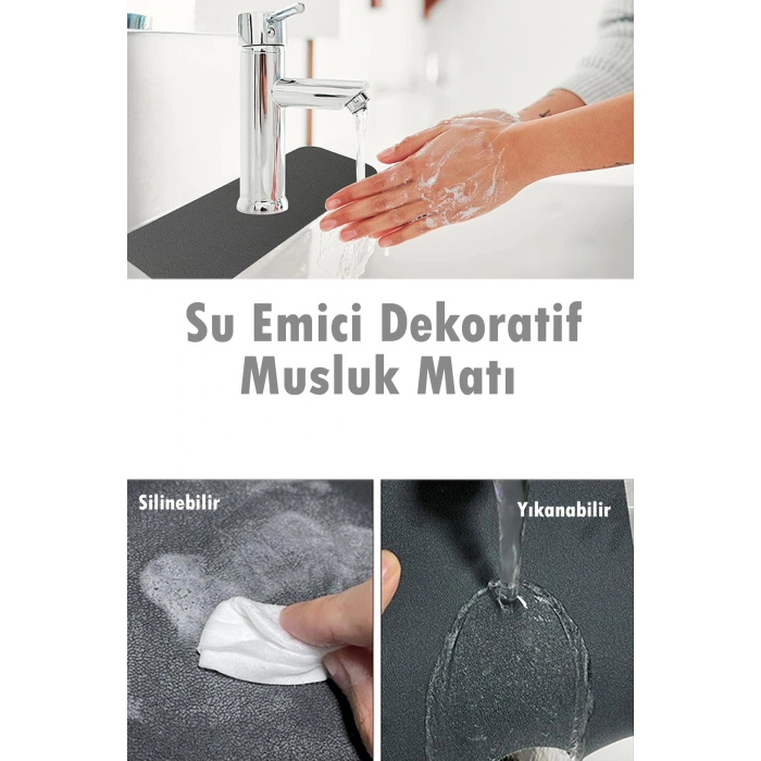 Musluk Lavabo Kenarı Mat Su Kaydırmaz Su Geçirmez Mutfak Banyo Evye Su Emici Ped Su Tutucu Su Emici