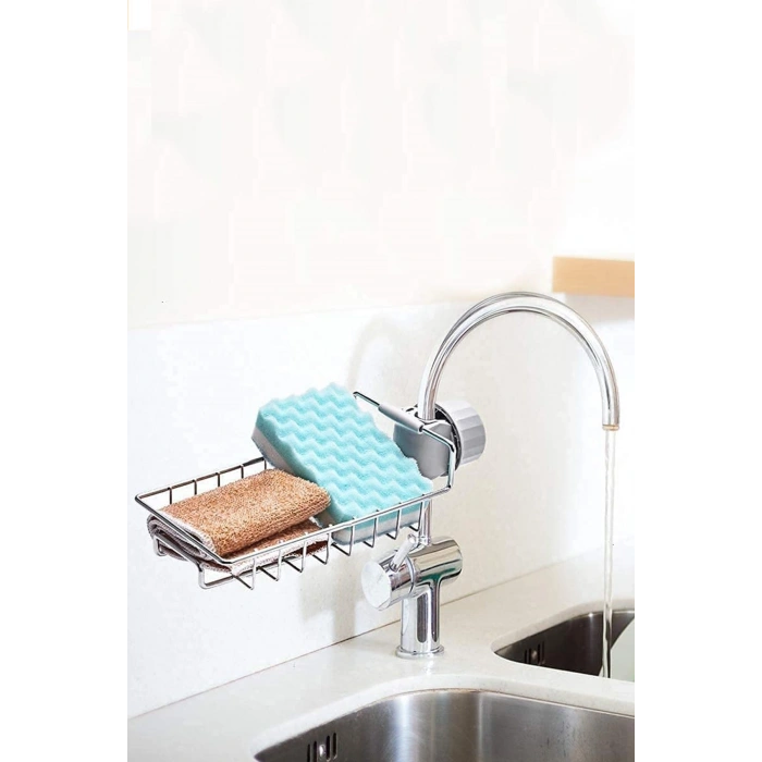 Mutfak Lavabo Ayarlı Musluk Yanı Organizeri Bulaşık Süngeri Banyo Şampuan Düzenleyici Raf Pratik Ev