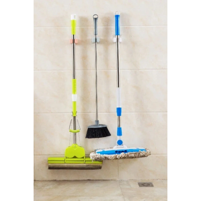 2 Adet Kalite Tekli Duvara Yapışkanlı Mop Tutucu Aparat Sopa Askısı