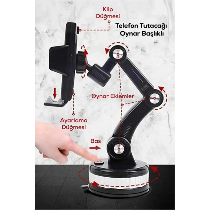Jel Vantuzlu Cama Takılabilen Güçlü 360 Derece Dönebilen Ayarlanabilir Araç Içi Vantuzlu Telefon